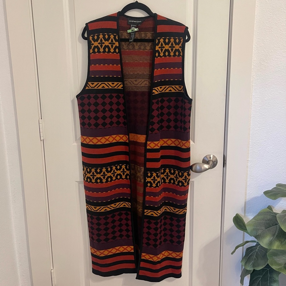 Andrea Jovine Mixed Print Wool Long Cardigan size L